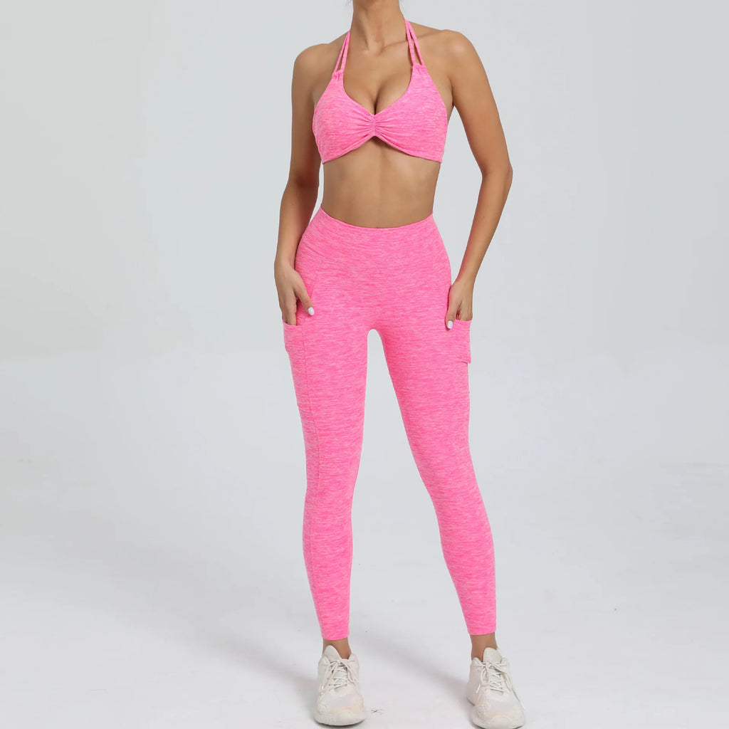 Sleeveless Push-Up Crop Top and Shorts Sports Set